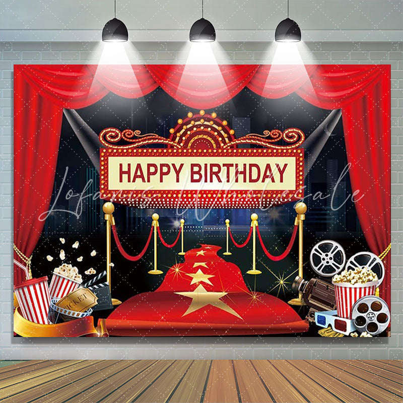 Lofaris Night Hollywood Stage Film Happy Birthday Backdrop