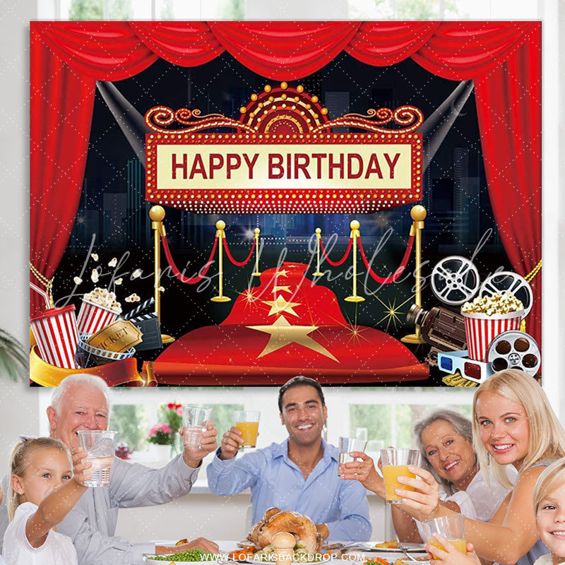 Lofaris Night Hollywood Stage Film Happy Birthday Backdrop