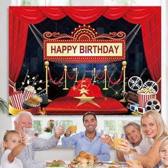 Lofaris Night Hollywood Stage Film Happy Birthday Backdrop