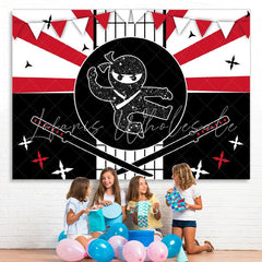 Lofaris Ninja Birthday Backdrop Black And Red Party Banner