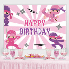 Lofaris Ninja Pink And White Happy Birthday Backdrop For Girls