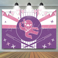 Lofaris Ninja Pink Glitter Happy Birthday Backdrop For Girls