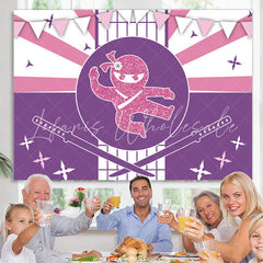 Lofaris Ninja Pink Glitter Happy Birthday Backdrop For Girls