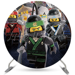 Lofaris Ninja Toy Block Black Happy Birthday Round Backdrop