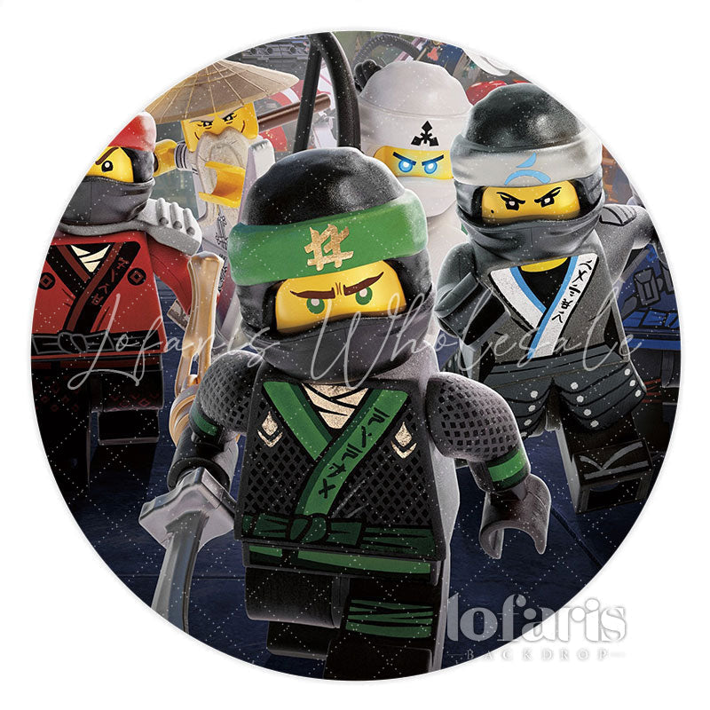 Lofaris Ninja Toy Block Black Happy Birthday Round Backdrop