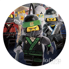 Lofaris Ninja Toy Block Black Happy Birthday Round Backdrop