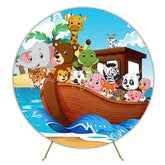 Noahs Ark Animals Round Backdrop for Kids Celebration