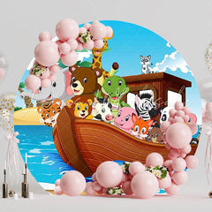 Noahs Ark Animals Round Backdrop for Kids Celebration
