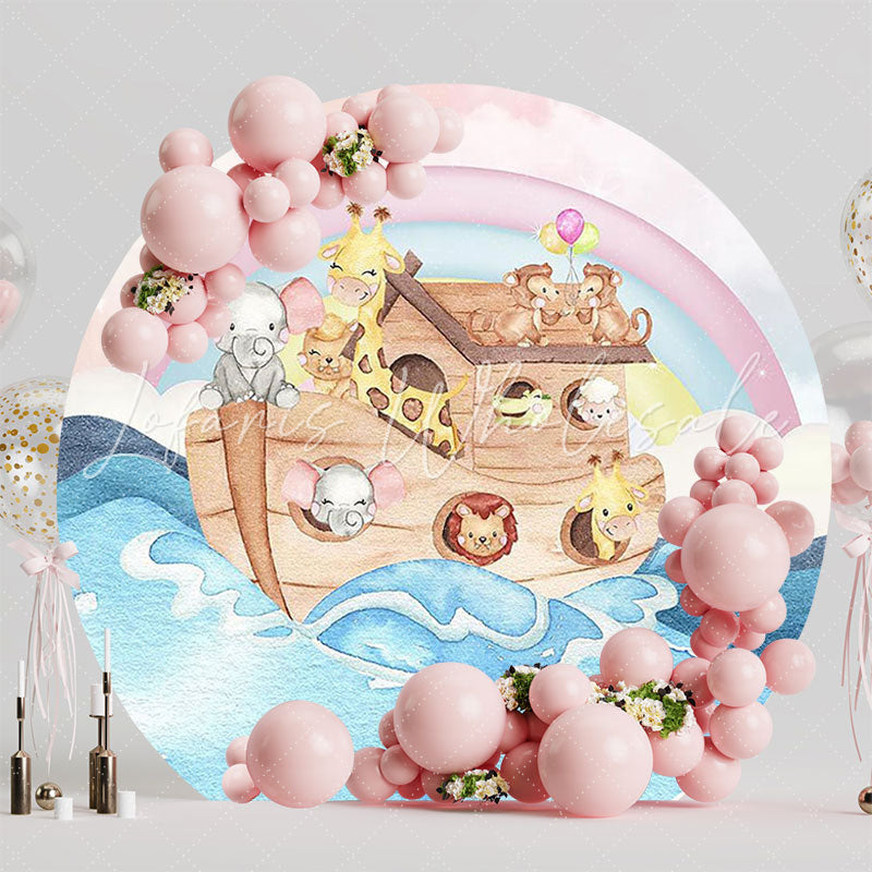 Noahs Ark Watercolor Animals Round Backdrop for Kids Theme