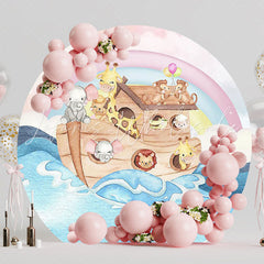 Noahs Ark Watercolor Animals Round Backdrop for Kids Theme