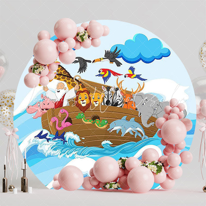 Noahs Ark Waves Round Backdrop for Kids Celebration