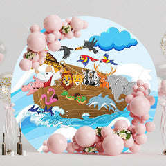 Noahs Ark Waves Round Backdrop for Kids Celebration