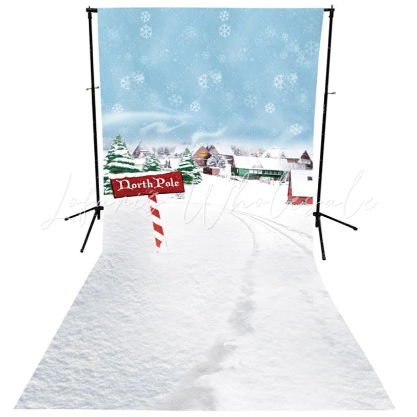 Lofaris North Pole Snow Frozen Village Winter Photo Backdrop