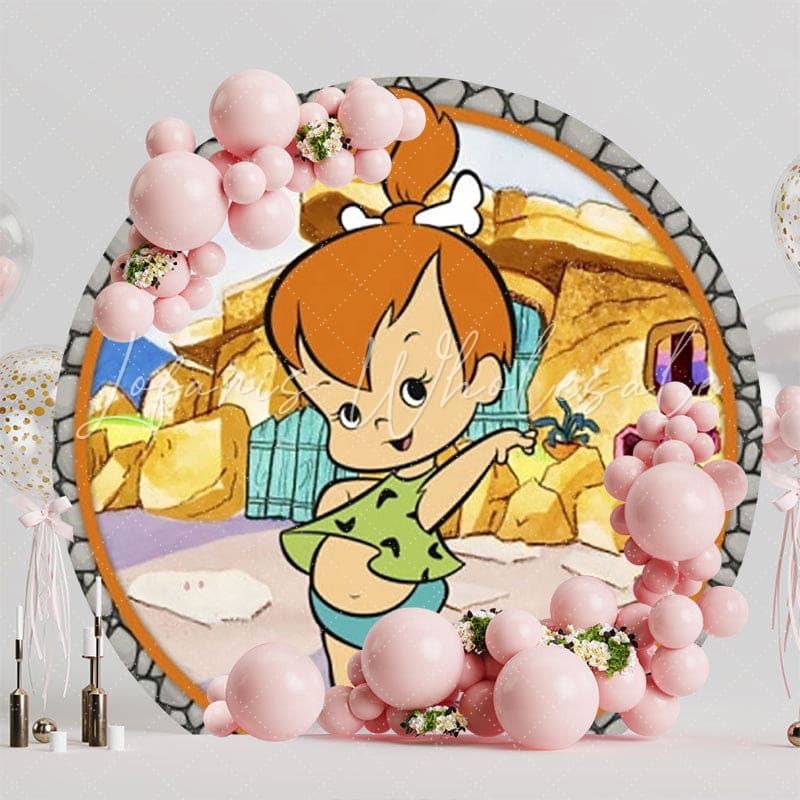 Nostalgic Pebbles Flintstone Round Backdrop For Classic Cartoon Party