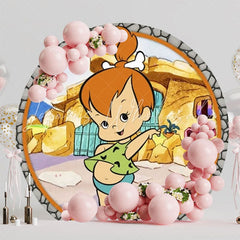 Nostalgic Pebbles Flintstone Round Backdrop For Classic Cartoon Party