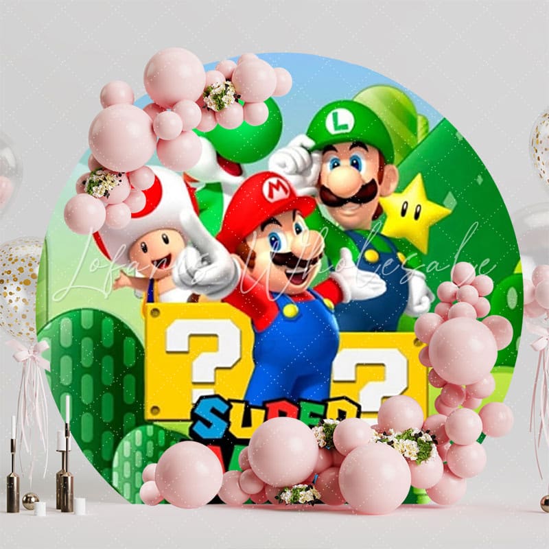 Nostalgic Super Mario Bros Round Backdrop For Gamer Kids Party Theme