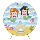 Ocean-Inspired Cute Mermaids Round Backdrop for Kids Event