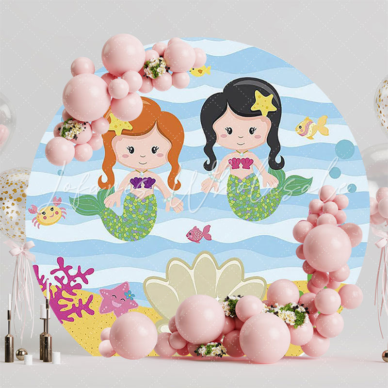 Ocean-Inspired Cute Mermaids Round Backdrop for Kids Event