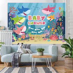 Lofaris Ocean Shark Themed Blue Baby Shower Party Backdrop