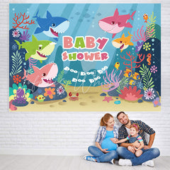 Lofaris Ocean Shark Themed Blue Baby Shower Party Backdrop