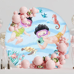 Ocean-Themed Seabed Round Backdrop For Underwater Party Adventure