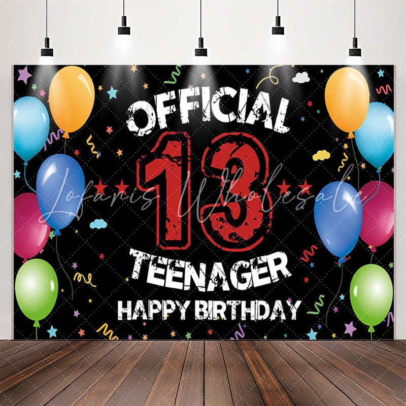 Lofaris Offical Ribbons Balloons Teenager 13th Birthday Backdrop