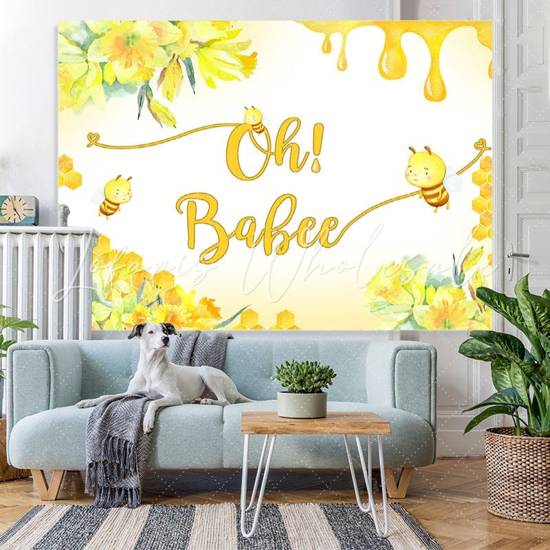 Lofaris Oh Babee Yellow Floral Baby Shower Backdrop for Decoration