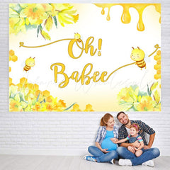 Lofaris Oh Babee Yellow Floral Baby Shower Backdrop for Decoration