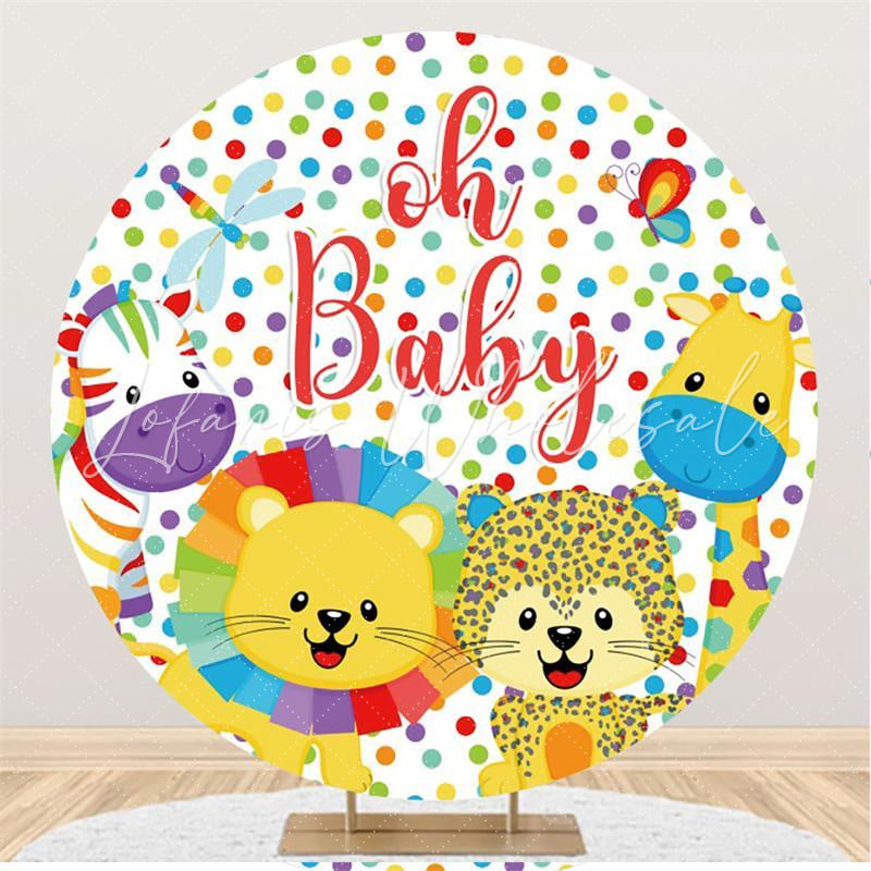 Lofaris Oh Baby Animals Colorful Dots Shower Round Backdrops