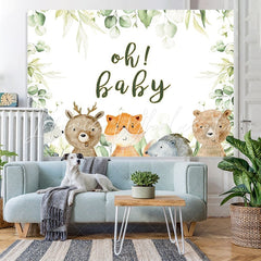 Lofaris Oh Baby Animals Green Leaves Shower Backdrop