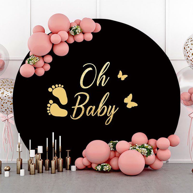 Lofaris Oh Baby Black Footprint Round Gender Reveal Backdrop