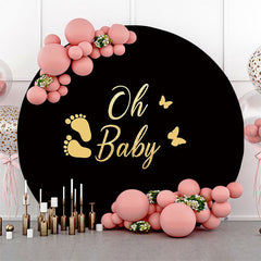 Lofaris Oh Baby Black Footprint Round Gender Reveal Backdrop