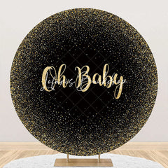 Lofaris Oh Baby Black Gold Round Backdrop For Gender Reveal