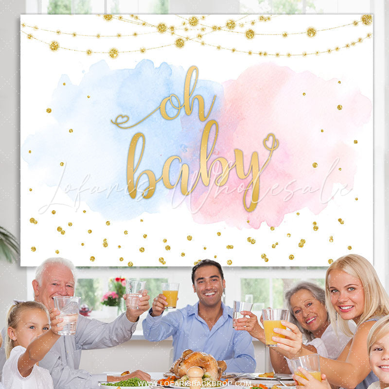 Lofaris Oh Baby Blue And Pink Cloud Gold Shower Backdrop