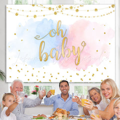 Lofaris Oh Baby Blue And Pink Cloud Gold Shower Backdrop