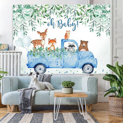Lofaris Oh baby blue car with animals boy shower backdrop