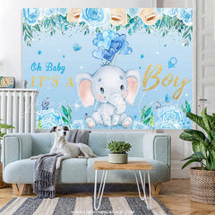 Lofaris Oh Baby Boy Elephant Blue Gender Reveal Party Backdrop