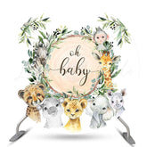 Lofaris Oh Baby Cute Animals Green Shower Circle Backdrop
