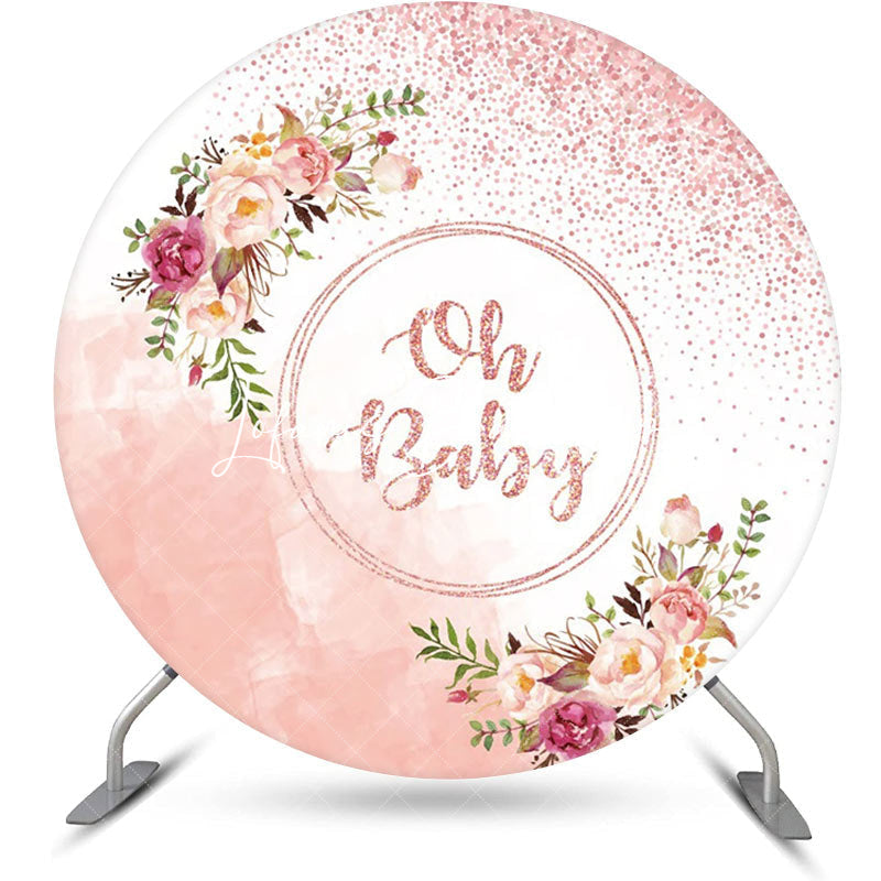 Lofaris Oh Baby Floral Round Gender Reveal Backdrop For Girl