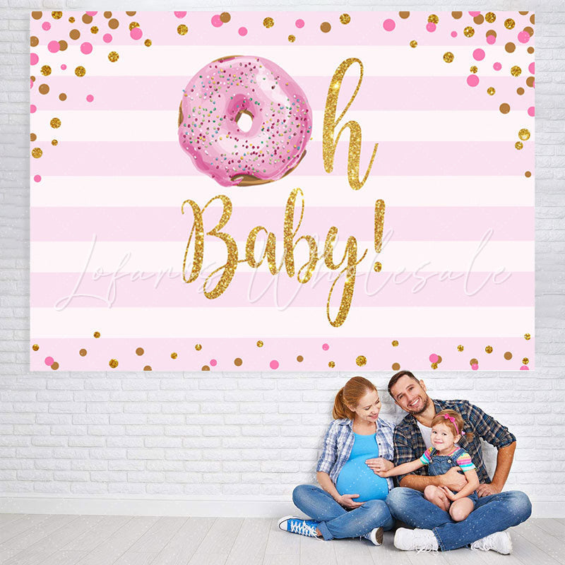 Lofaris Oh Baby Glitter Pink Donut Girls Shower Backdrop