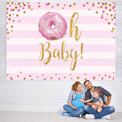 Lofaris Oh Baby Glitter Pink Donut Girls Shower Backdrop