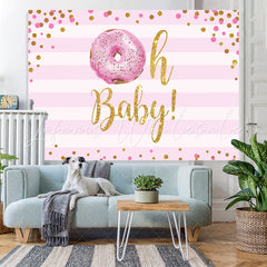Lofaris Oh Baby Glitter Pink Donut Girls Shower Backdrop