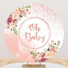Lofaris Oh Baby Glitter Pink Flower Shower Circle Backdrop