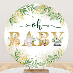 Lofaris Oh Baby Green Leaves Gold Glitter Shower Backdrop