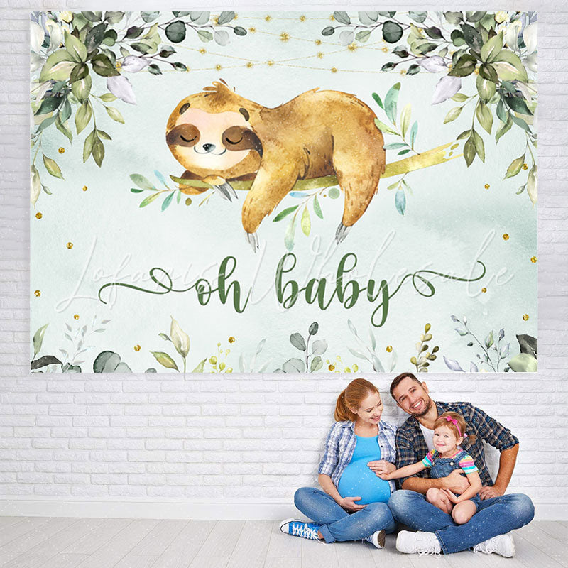 Lofaris Oh Baby Green Plants and Sloths Shower Backdrop