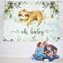 Lofaris Oh Baby Green Plants and Sloths Shower Backdrop