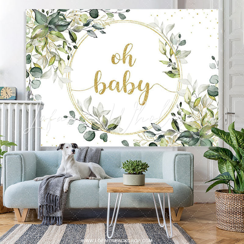 Lofaris Oh Baby Greenery Gold Eucalyptus Shower Backdrop