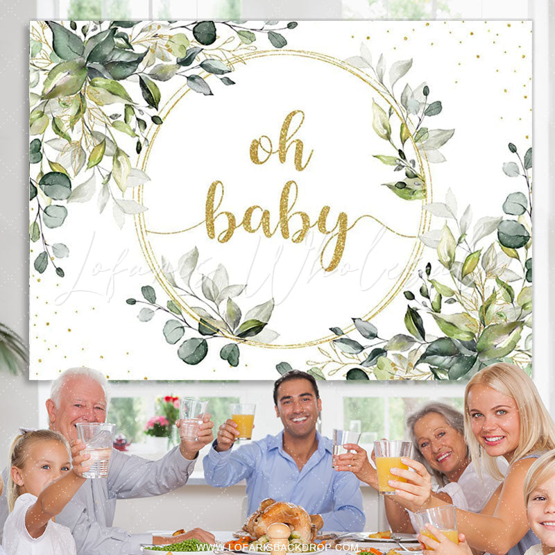 Lofaris Oh Baby Greenery Gold Eucalyptus Shower Backdrop