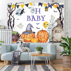 Lofaris Oh Baby Halloween Pumpking Theme Shower Backdrop