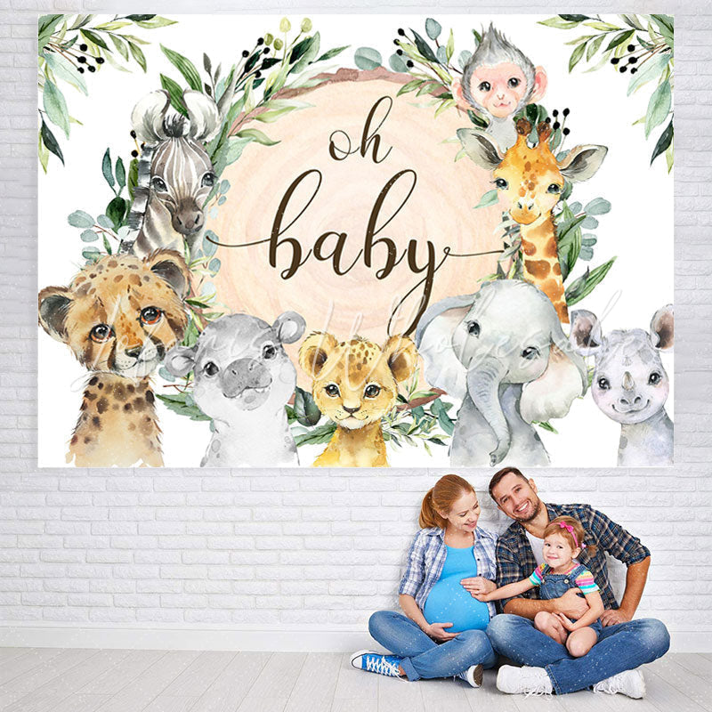 Lofaris Oh Baby Jungle Animals Green Shower Backdrop for Boy